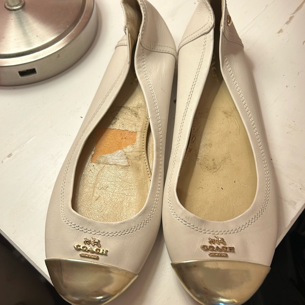 Creamish, white and gold Coach ballet flats